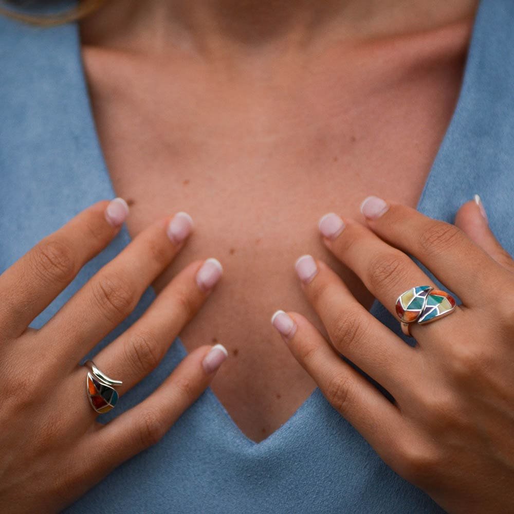 BAGUE INCA FEUILLE DE COCA COULEURS