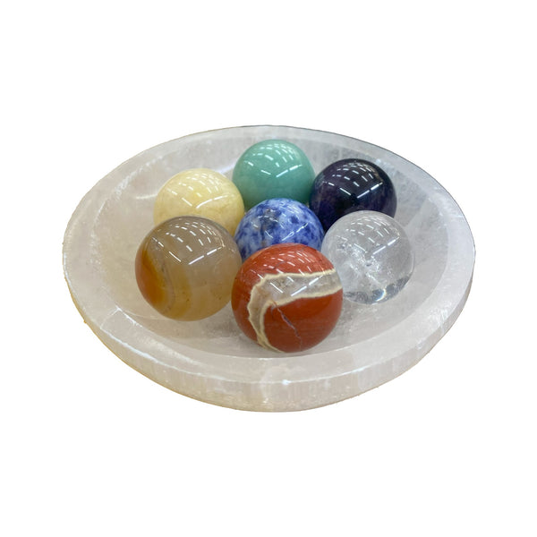 Cuenco de selenita y las 7 chakras
