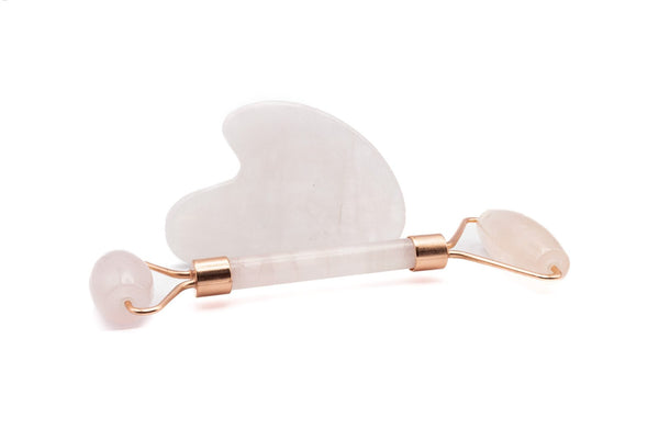 COFFRET DE BEAUTÉ GUA SHA ET ROULEAU DE MASSAGE EN QUARTZ ROSE - ÉQUILIBRE ET ÉCLAT
